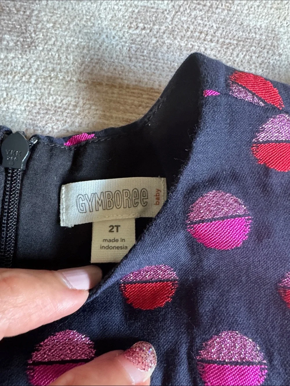 Gymboree Navy Dress with Pink & Red Metallic Dot Embroidery size 2T